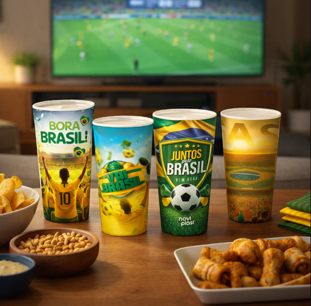 Copos Decorados Copa do Mundo 350ml Estampa Sortida de Plástico Seleção Bar Restaurante