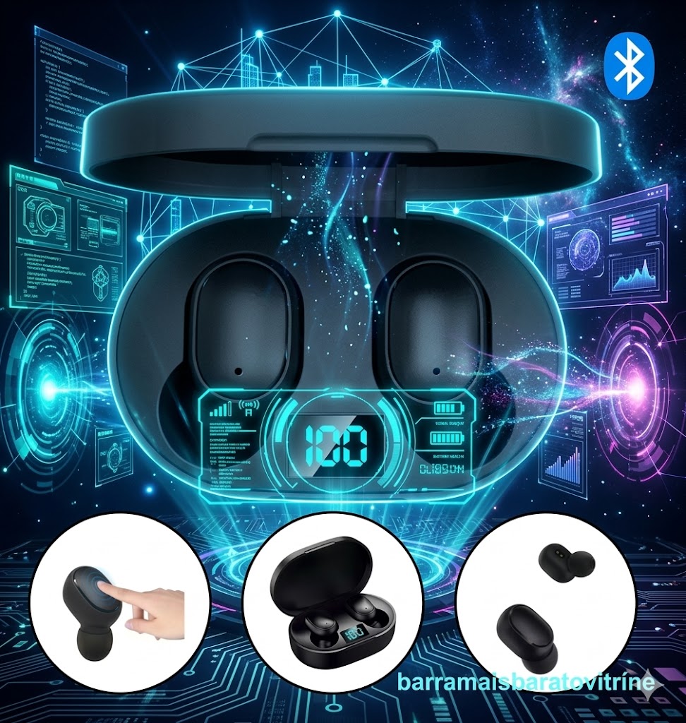 Fone De Ouvido Bluetooth 5.4 Sem Fio Visor Carga Cor Preto