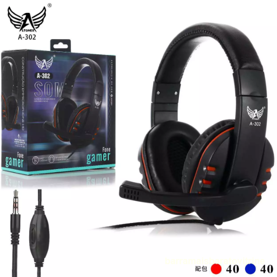Fone De Ouvido Gamer Altomex A-302 Com Microfone Cor Preto Luz